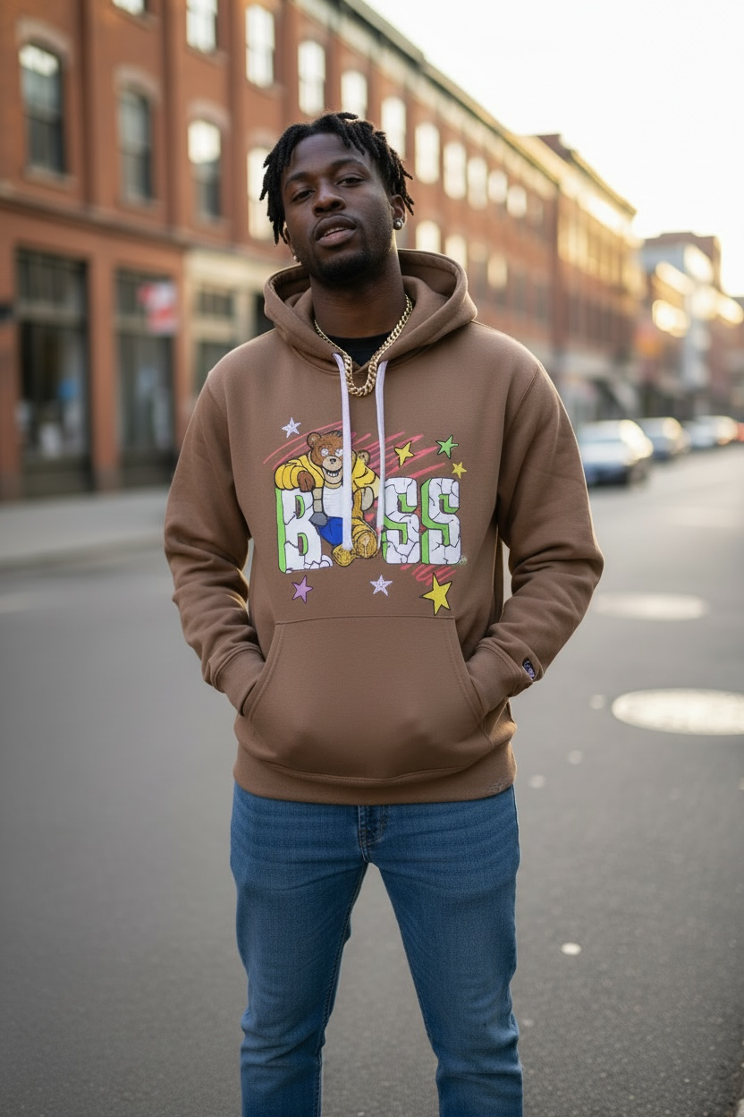 BROWN HOODIE WITH BEAR